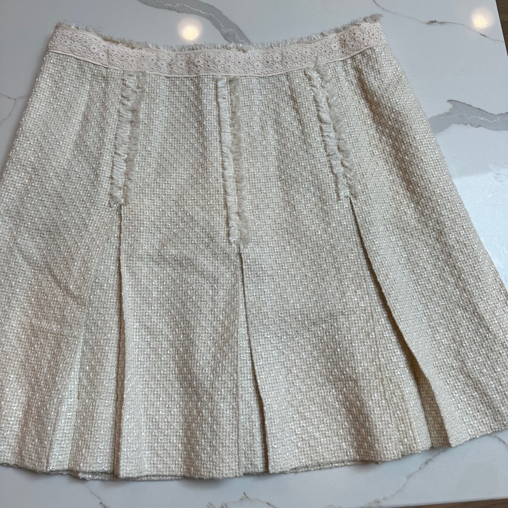 Tory Burch Ivory Tweed Drop Waist Pleated Skirt Size 14